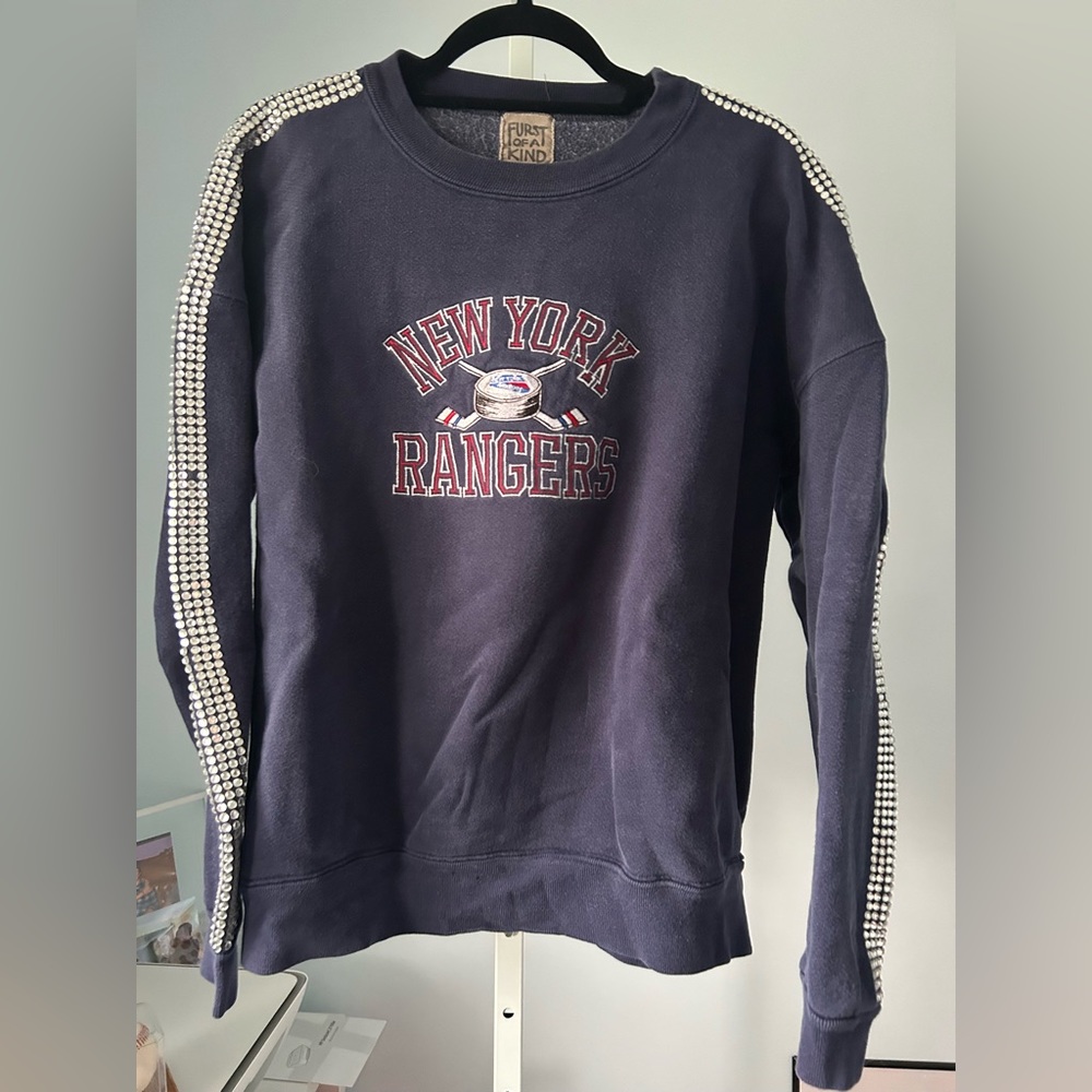 LF Furst of a Kind Rhinestone Sleeve New York Ranger Crop Sweatshirt L/XL